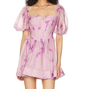 Bardot Kiah Corset Pink Floral Mini Dress Puff Sleeves
